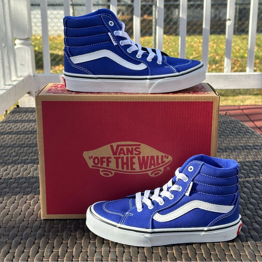 New Vans Filmore High Top Sneakers, Rare Royal Blue, Kids, Youth, Sizes 1, 3